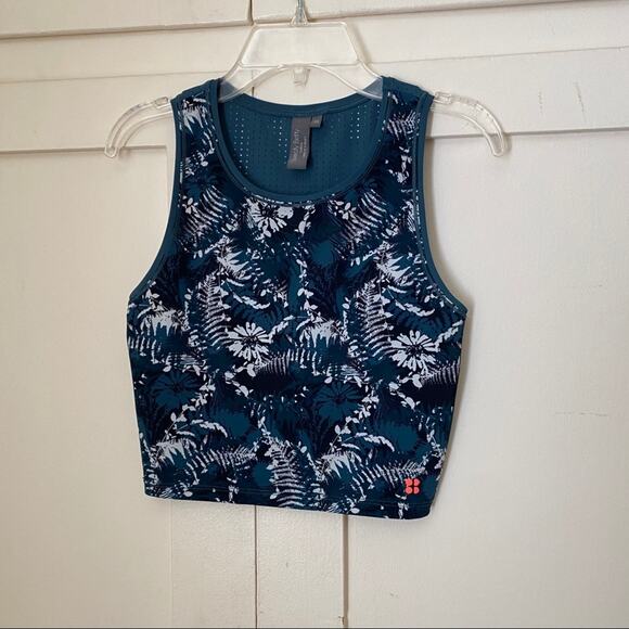Sweaty Betty Homestraight Running Teal Stargazer Wild Garden Print Crop Top XS - Picture 3 of 7